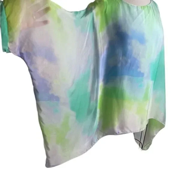 Fancy Aqua Blue Silky Flowing Top Large - sewn in tank top - Picture 7 of 13